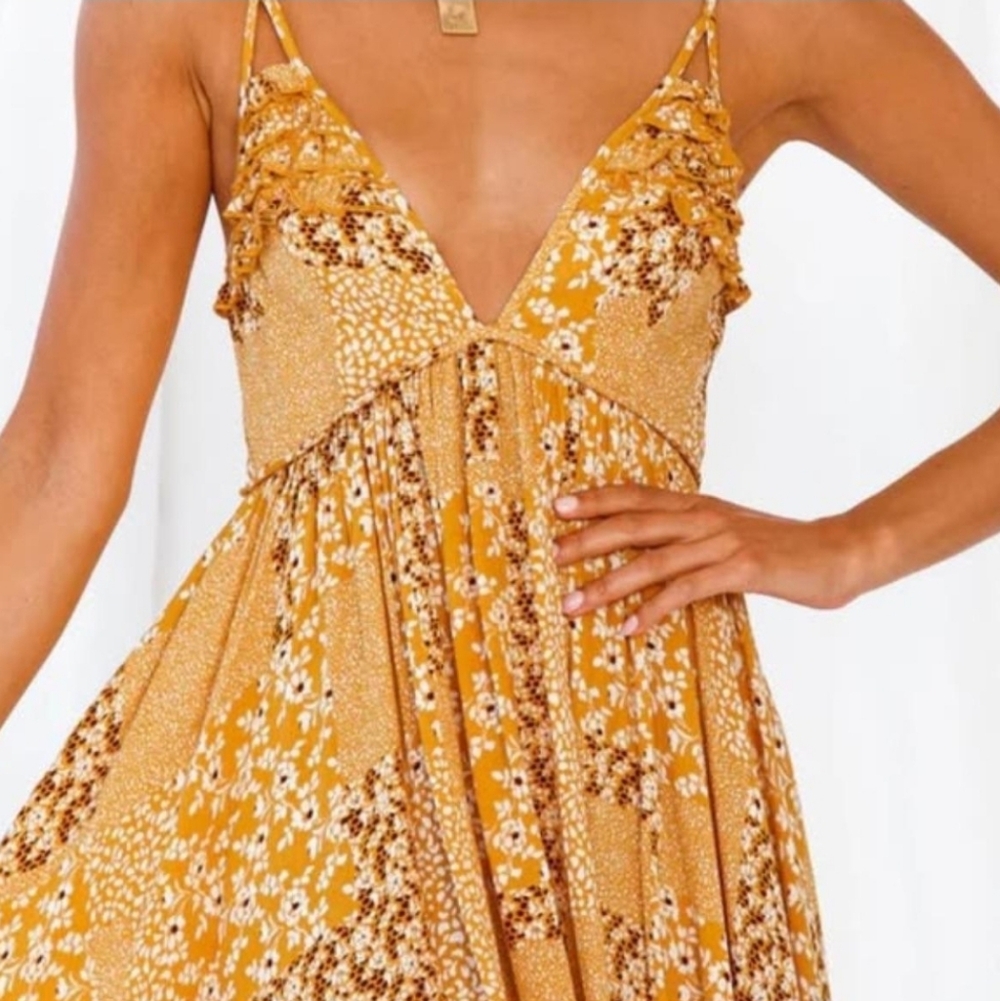 Angel Biba Mustard Floral Mini Dress